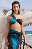Open Heart Blue Print Knot One Shoulder Bralette