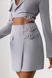 Jet Set Dove Grey Belt Strap Pocket Detail Mini Skirt