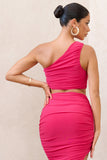 Eclipse Hot Pink One Shoulder Ruched Crop Top