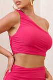 Eclipse Hot Pink One Shoulder Ruched Crop Top