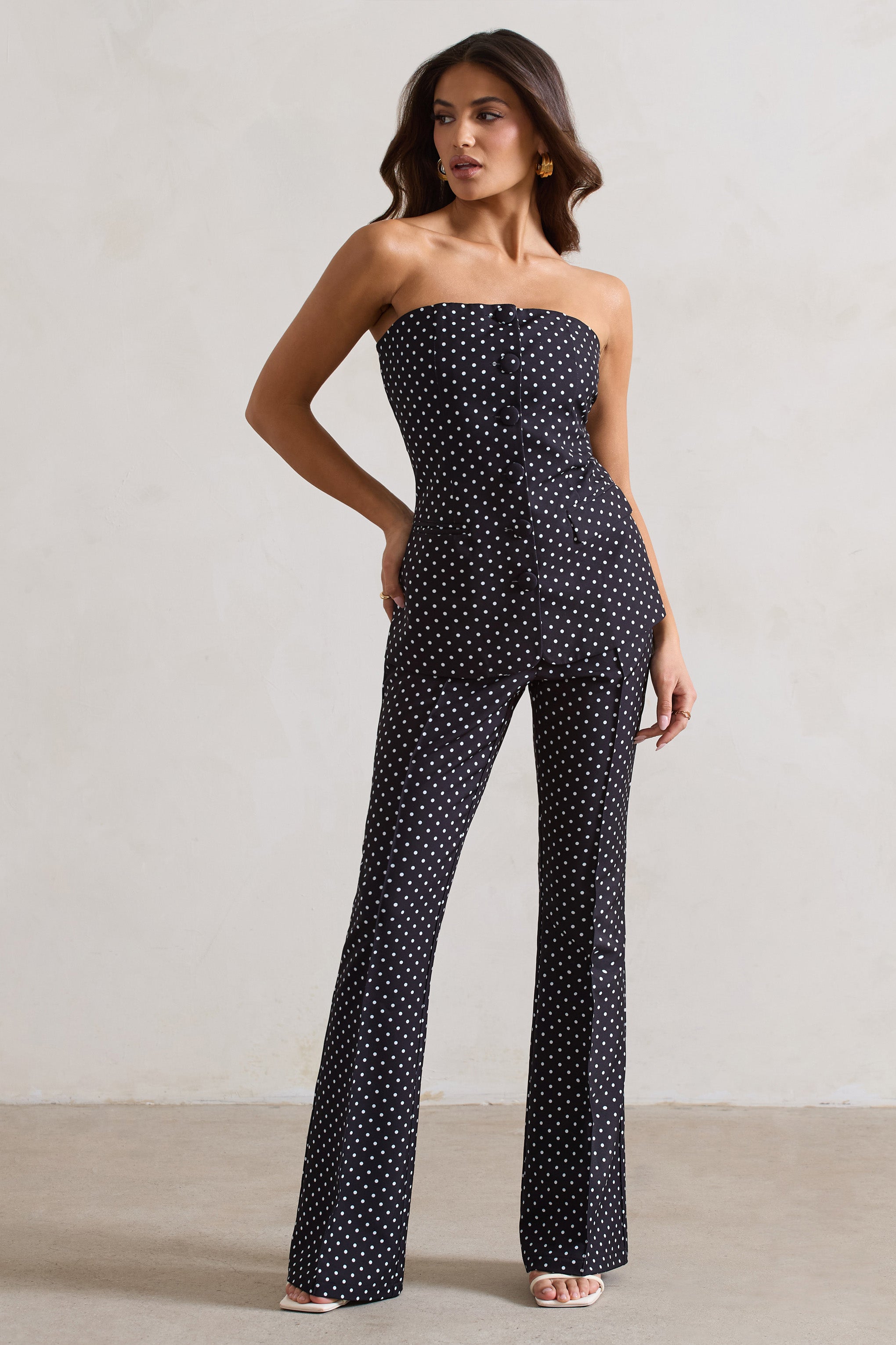 Kehlani Black Polka Dot High Waist Wide Leg Trousers
