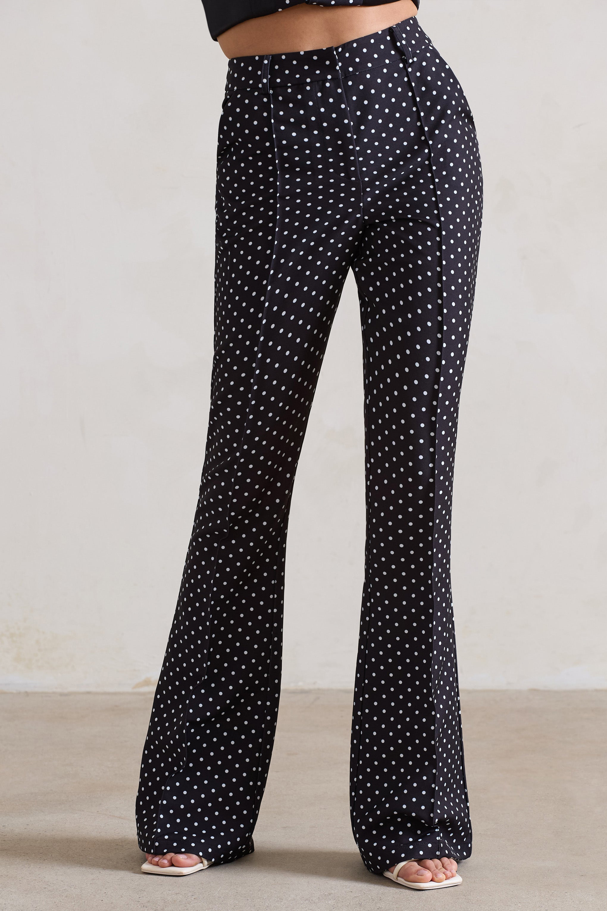 Kehlani Black Polka Dot High Waist Wide Leg Trousers