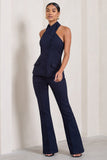 Kehlani Navy High Waist Wide Leg Trousers