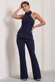 Kehlani Navy High Waist Wide Leg Trousers