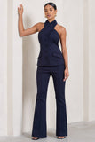 Kehlani Navy High Waist Wide Leg Trousers