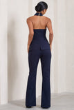 Kehlani Navy High Waist Wide Leg Trousers