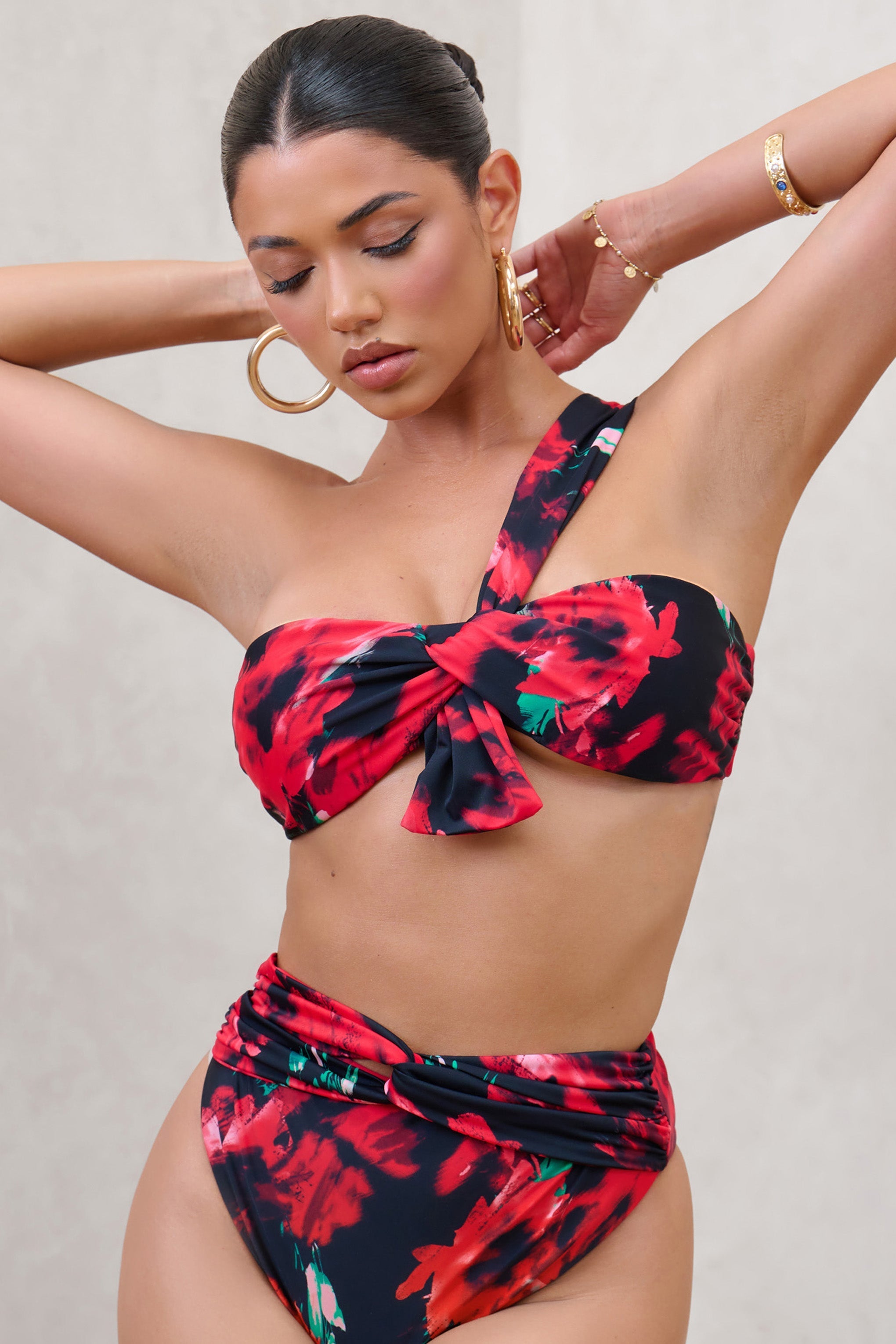 Bowline Multi Print One Shoulder Knotted Bikini Top