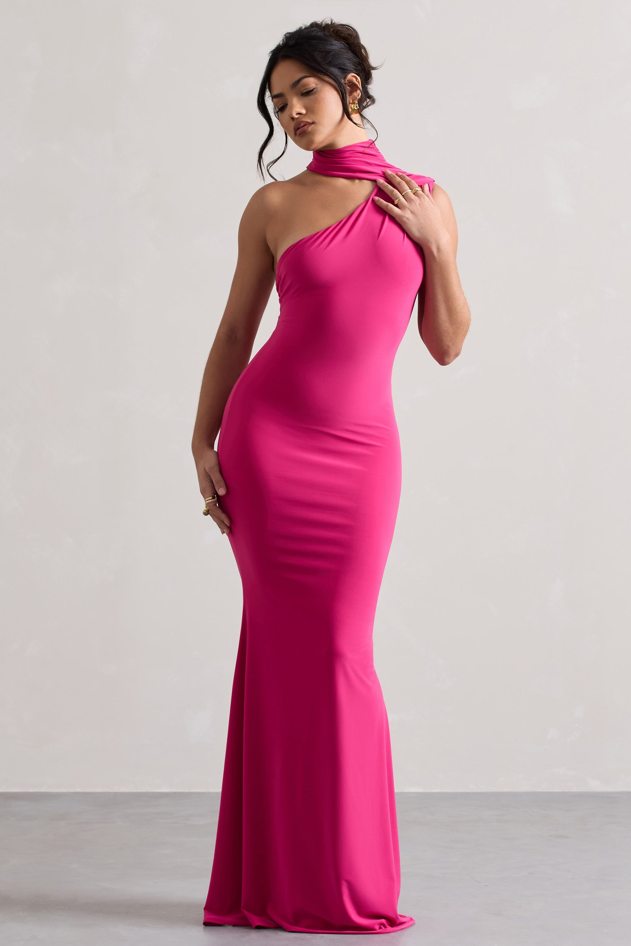 Capucine Pink One Shoulder Draped Maxi Dress