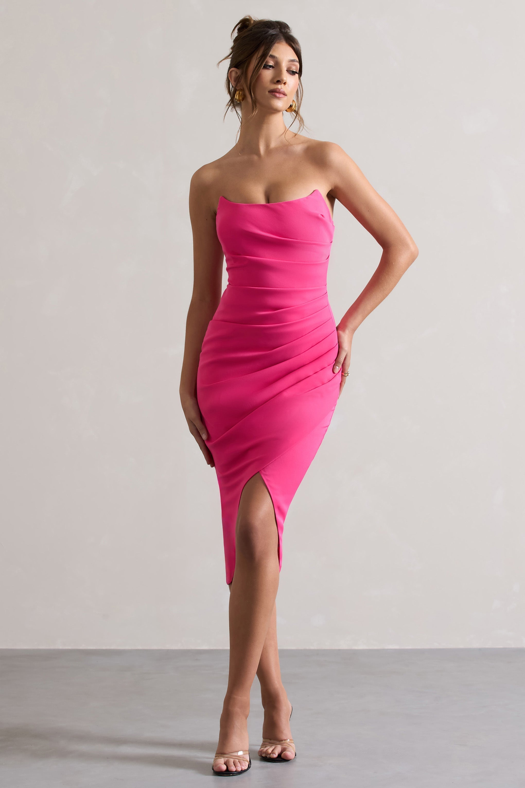 Soulmate Hot Pink Bandeau Midi dress
