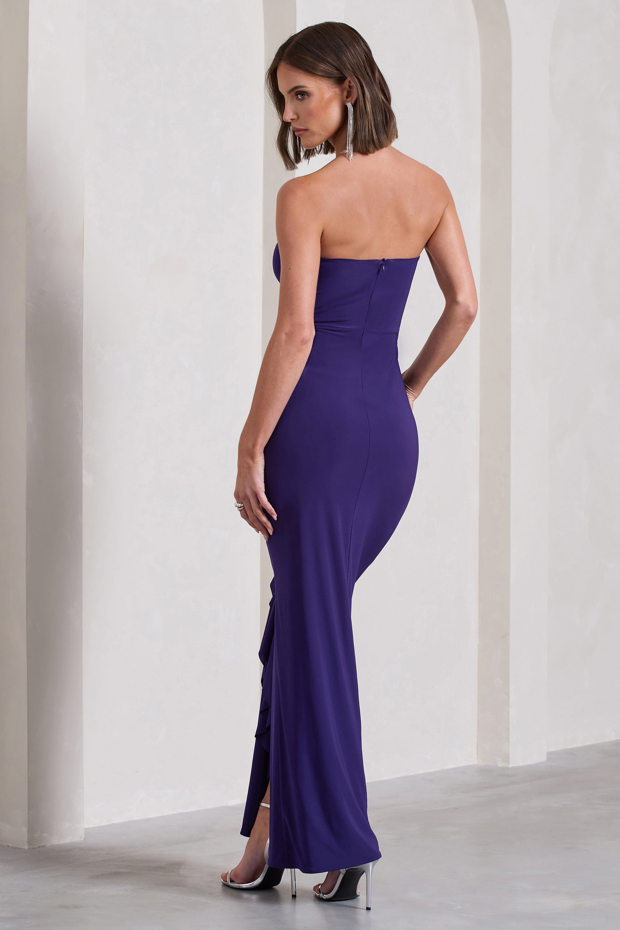Susan Purple Bandeau Maxi Dress With Ruffled Splits