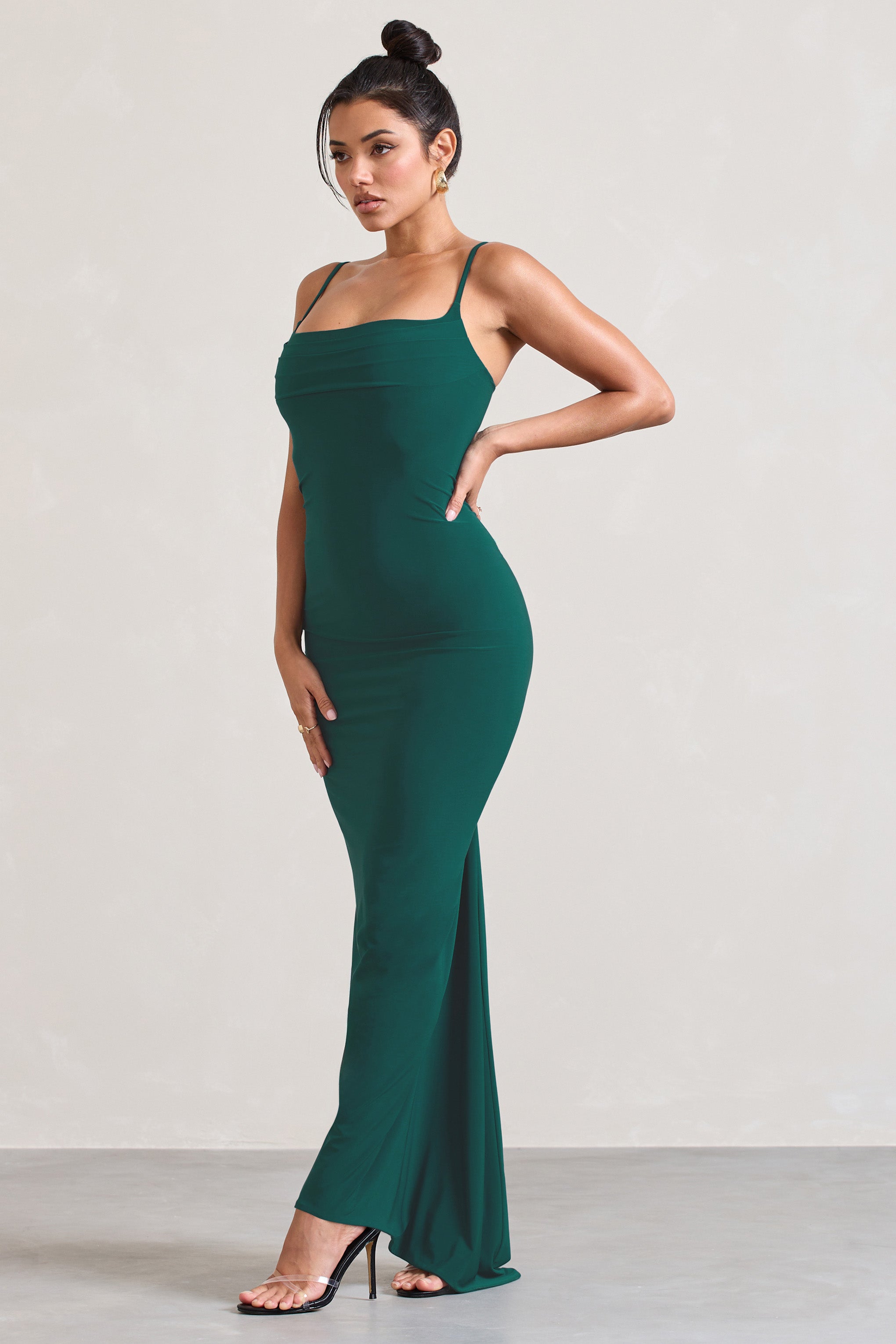 Camera One Bottle Green Strappy Laced Bodycon Maxi Dress