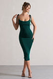 Irina Bottle Green Cowl-Neck Bodycon Midi Dress