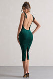 Irina Bottle Green Cowl-Neck Bodycon Midi Dress