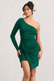 Now Strut Bottle Green Asymmetric Twisted Bodycon Mini Dress