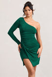 Now Strut Bottle Green Asymmetric Twisted Bodycon Mini Dress