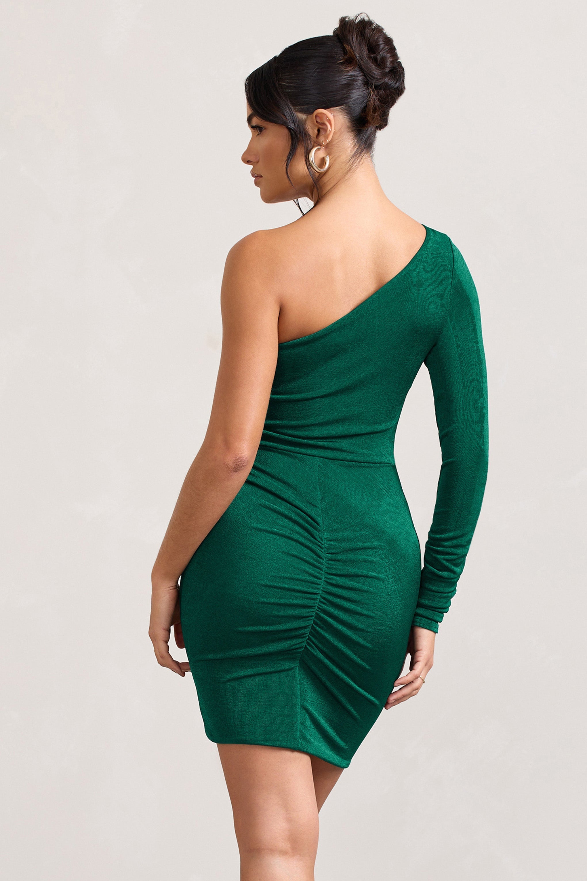 Now Strut Bottle Green Asymmetric Twisted Bodycon Mini Dress