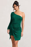Now Strut Bottle Green Asymmetric Twisted Bodycon Mini Dress