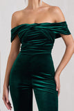 Recognition Bottle Green Velvet Twisted Bardot Wide-Leg Jumpsuit