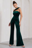 Georgia Bottle Green Velvet Asymmetric Wide-Leg Jumpsuit