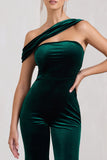 Georgia Bottle Green Velvet Asymmetric Wide-Leg Jumpsuit