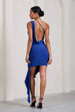 Radiate Cobalt Blue Asymmetric Ruched Ruffled Mini Dress