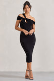 Chain Reaction Black Strappy Asymmetric Bodycon Midi Dress