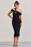 Chain Reaction Black Strappy Asymmetric Bodycon Midi Dress