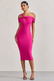 Chain Reaction Fuchsia Pink Strappy Asymmetric Bodycon Midi Dress
