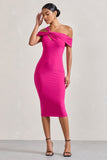 Chain Reaction Fuchsia Pink Strappy Asymmetric Bodycon Midi Dress