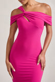 Chain Reaction Fuchsia Pink Strappy Asymmetric Bodycon Midi Dress