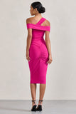 Chain Reaction Fuchsia Pink Strappy Asymmetric Bodycon Midi Dress