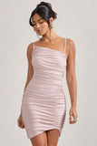 Brightest Champagne Ruched Strappy Asymmetric Bodycon Mini Dress