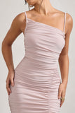 Brightest Champagne Ruched Strappy Asymmetric Bodycon Mini Dress