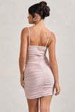 Brightest Champagne Ruched Strappy Asymmetric Bodycon Mini Dress