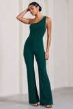 In The Dark Bottle Green Sleeveless Asymmetric Flared-Leg Jumpsuit