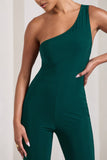 In The Dark Bottle Green Sleeveless Asymmetric Flared-Leg Jumpsuit