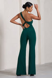 In The Dark Bottle Green Sleeveless Asymmetric Flared-Leg Jumpsuit