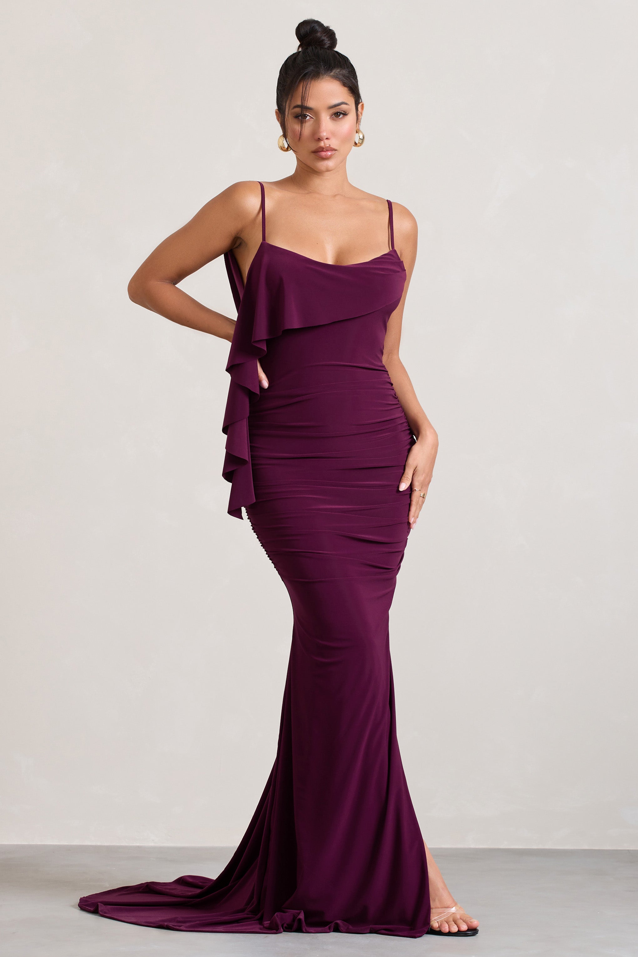 In Whispers Burgundy Split Maxi Dress