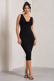 Rosie Black Sleeveless Cowl-Neck Bodycon Midi Dress