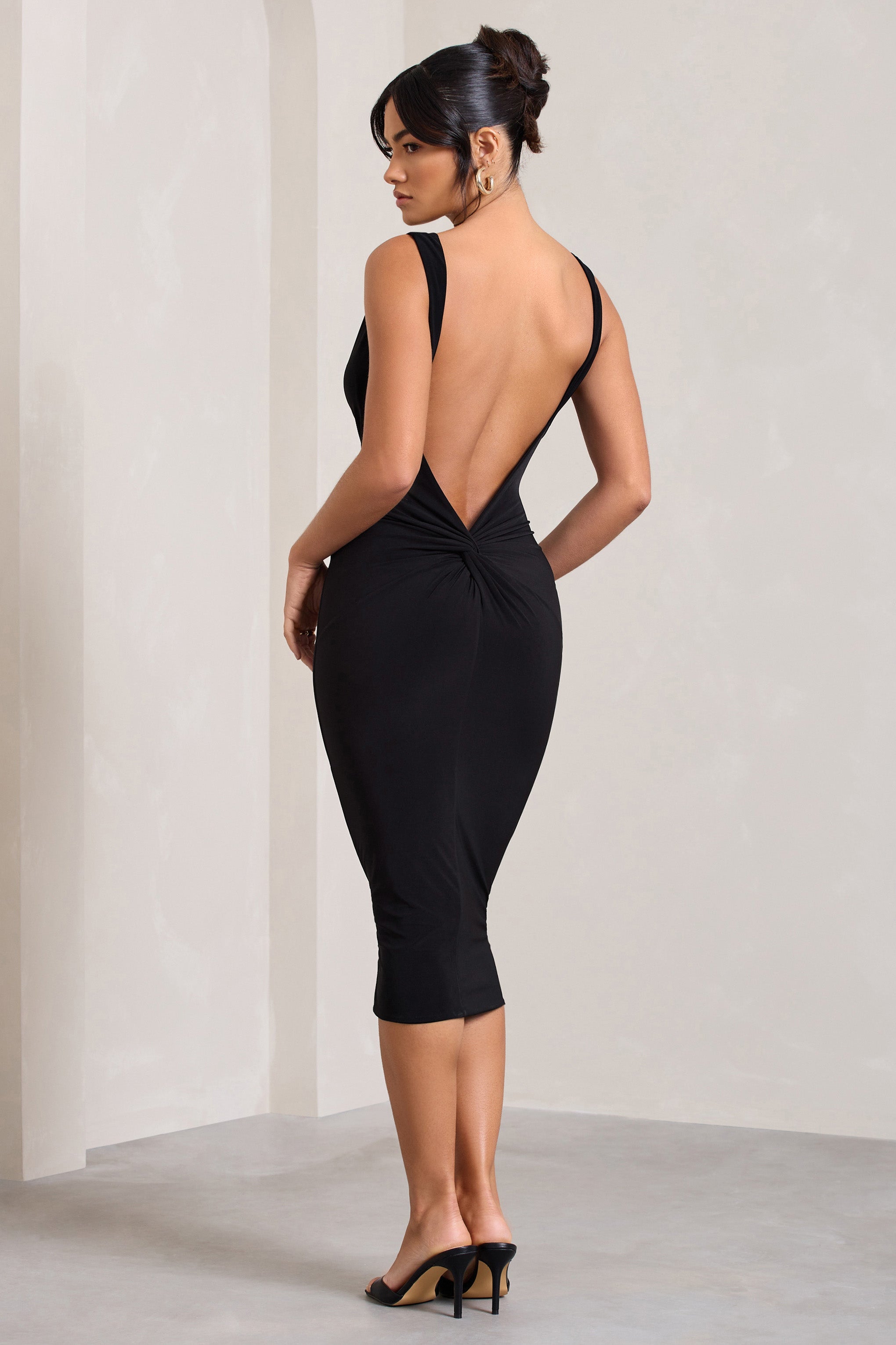 Rosie Black Sleeveless Cowl-Neck Bodycon Midi Dress