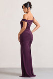 On Film Burgundy Asymmetric Strappy Split Maxi Dress