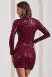 Rising Star Burgundy Sequin Long-Sleeved Twisted Mini Dress