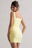 Porto Yellow Square-Neck Strappy Bodycon Mini Dress