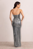 Eloriana Gunmetal Sequin Bandeau Wrap Skirt Maxi Dress With Side Split