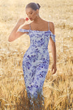 From The Vine Blue Floral Strappy Drape-Sleeved Corset Jumpsuit
