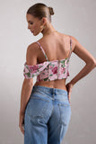 Lost In Your Love Pink Floral Print Asymmetric Corset Top With Draped Chiffon Sleeve