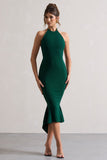Maluma Bottle Green Halter-neck midi dress