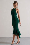 Maluma Bottle Green Halter-neck midi dress