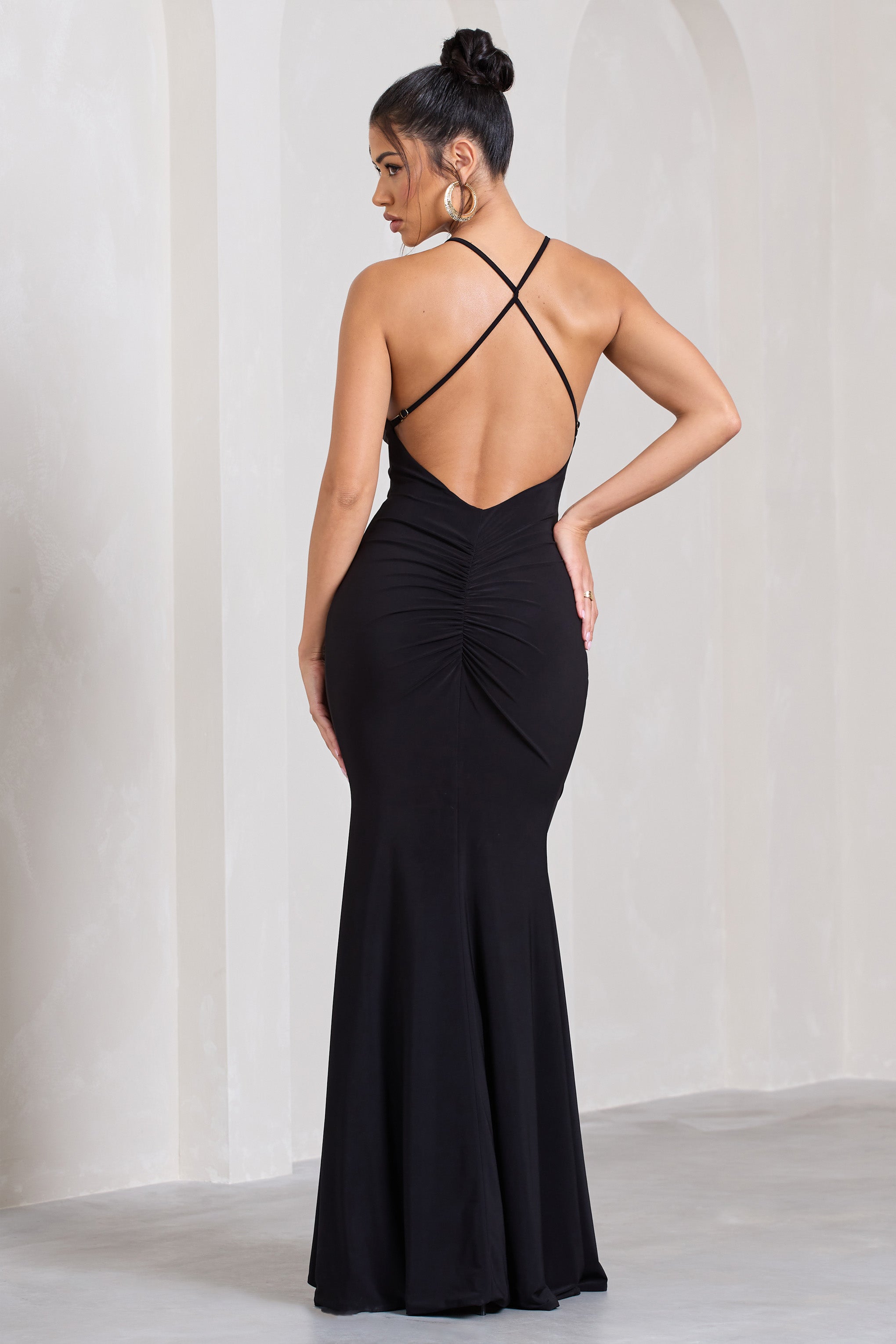 Stellar Black Halter-Neck Twisted Split Maxi Dress