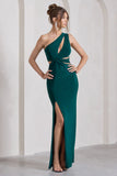 Emmy Bottle Green One Shoulder Cut-Out Split Maxi Dress